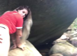 Outdoor sex with amateur blonde by the waterfall